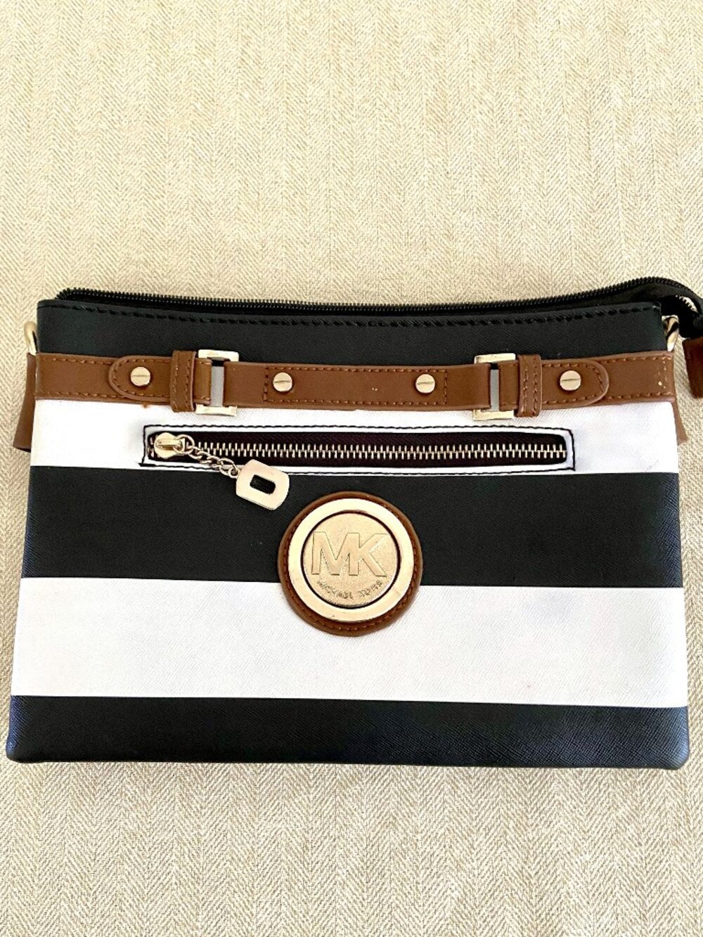 Michael Kors Crossbody / Clutch, Nautical Stripe Black & White